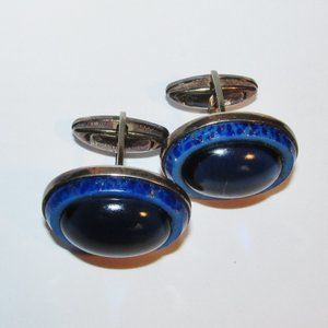 Vintage Pre-Owned Cufflinks, Sterling & Lapis Lazuli marked "DaVinci"